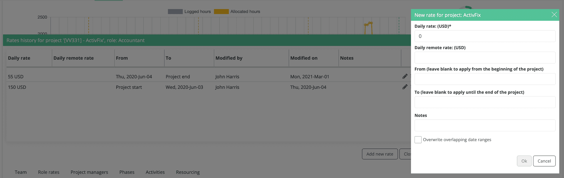 How to add a new project rate in elapseit.