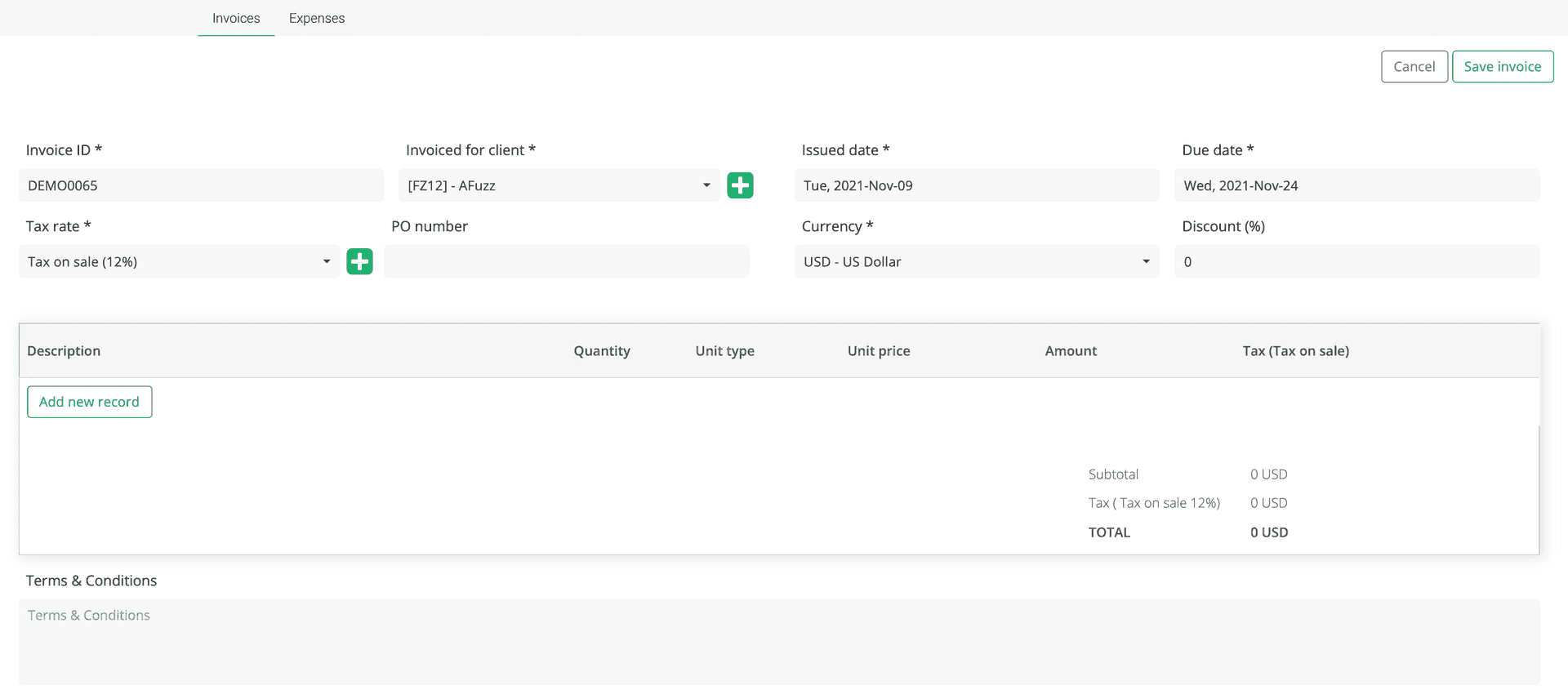 Utilizza il modello di fattura elapseit per creare fatture accurate.